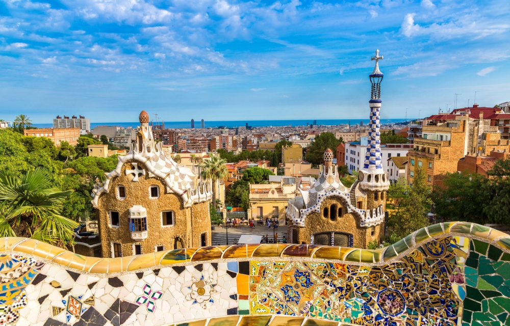 Park Guell in Barcelona, Spain Park Guell by architect Gaudi in a summer day in Barcelona, Spain.